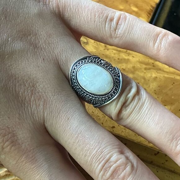 Natural Rainbow Moonstone Sterling Silver Ring Size 6 - Picture 4 of 9